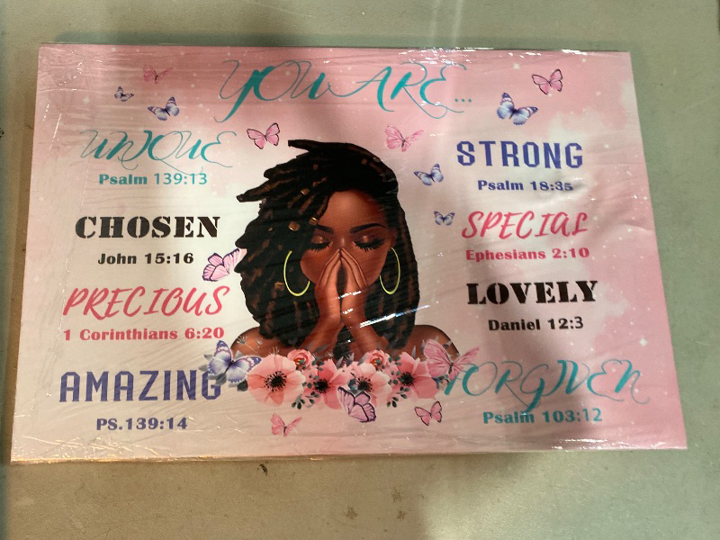 View 2 of African American Inspirational Girl Wall Art Pink Canvas - Christian Gifts For Women - Motivational Artwok- Spiritual Scripture Christian Wall Decor- Black Girl Magic Prints - Bible Verse Wall Art (16x24 Inch)