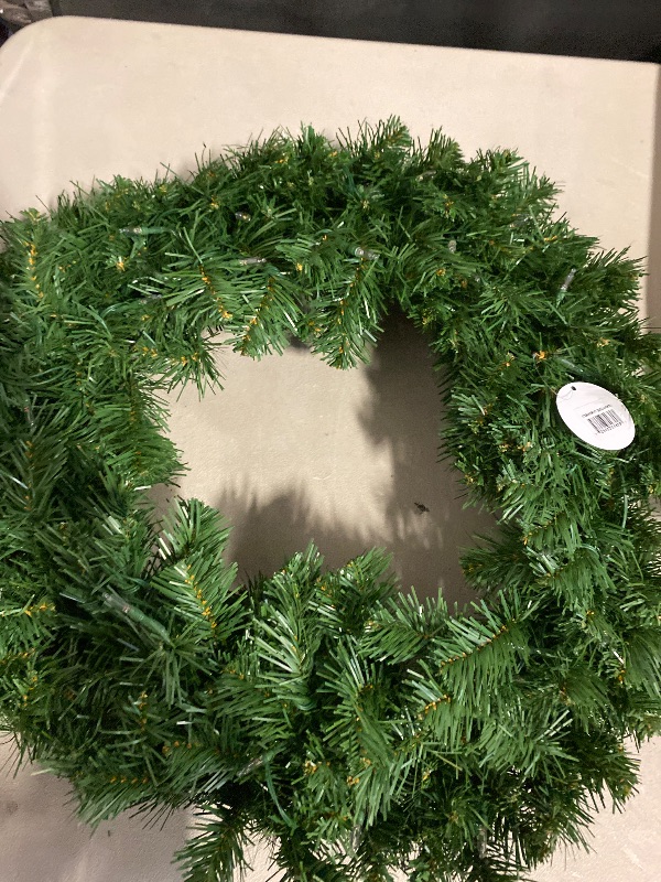 Photo 1 of National Tree Company 24 in Pre-Lit North Valley Spruce Artificial Christmas Wreath, Chrsitmas Decoration with 50 LED Lights, 180 Tips, 10 Light Functions, Timer, Green
