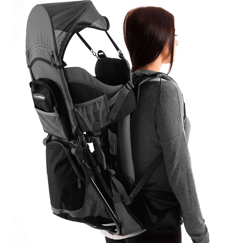 Photo 1 of Hiking Baby Carrier Backpack - Comfortable Toddler/Baby Backpack Carrier System with Diaper Change Pad, Insulated Pocket + Rain and Sun Hood to Protect Your Child