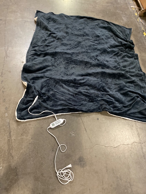 Photo 1 of Heated Throw Blanket, Electric Blanket Throw with 5 Heating Levels & 4 Hours Auto Off, Super Soft Flannel Sherpa Fast Heating Blanket with ETL Certified for Bedding, 50"x60", blue