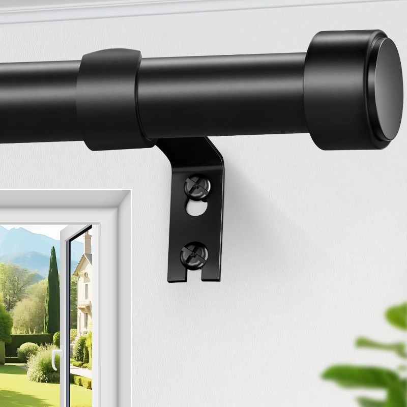 Photo 1 of Black Curtain Rods for Windows 72-144 Inch, Decorative Extra Long Adjustable Heavy Duty Drapery Rod, 1 Inch Outdoor Rod for Patio Renter Friendly Easy Install and Modern Design