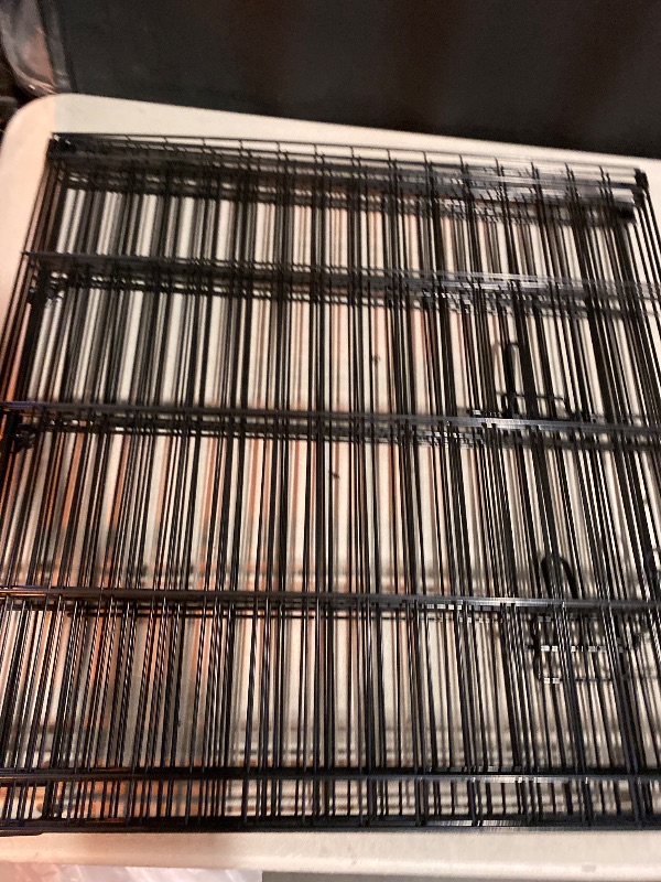 Photo 1 of Dog Pen Pet Playpen Dog Fence Indoor Foldable Metal Wire Exercise Puppy Play Yard Pet Enclosure Indoor Outdoor 8 Panels 24 Inch with Bottom Pad/Top Cover (Black with top Cover)