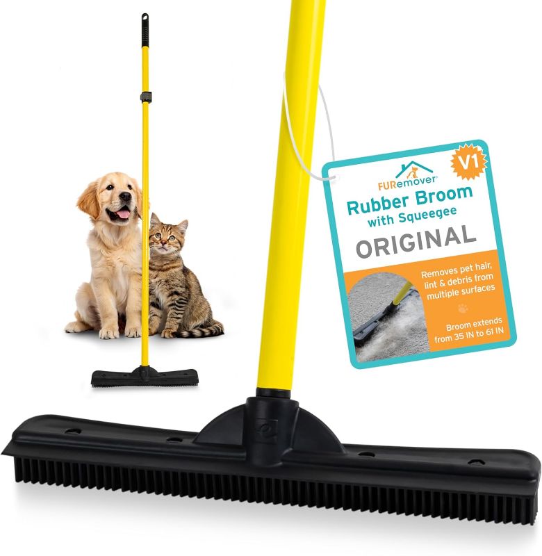 Photo 1 of FURemover Original Plus Pet Hair Rubber Broom with Squeegee, with 61" Telescopic Handle for Carpet, Tile and Hardwood (black)