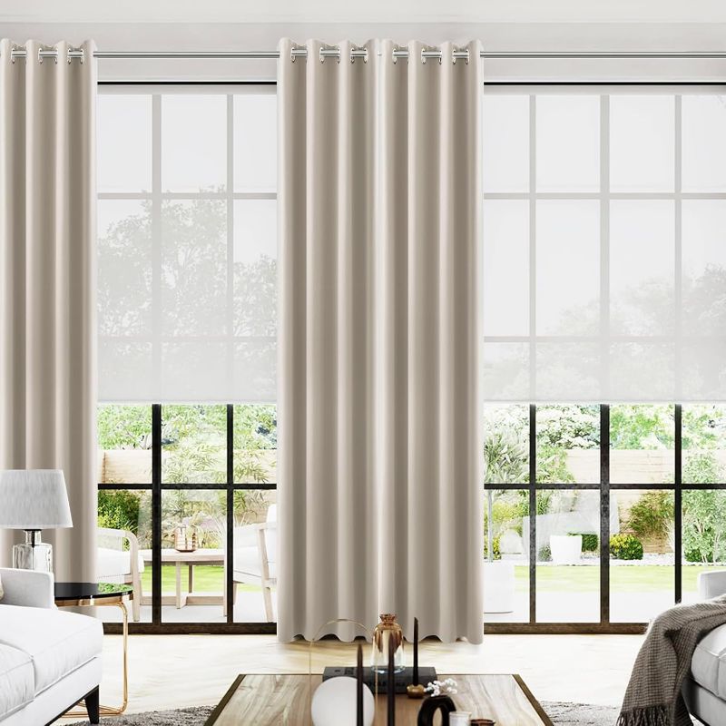 Photo 1 of KOUFALL Neutral Taupe Blackout Curtains 96 Inches Long for Living Room,Thermal Window Treatments Beige Tan Curtain Drapes for Bedroom,Set of 2 Panels with Grommet,Dark Oatmeal