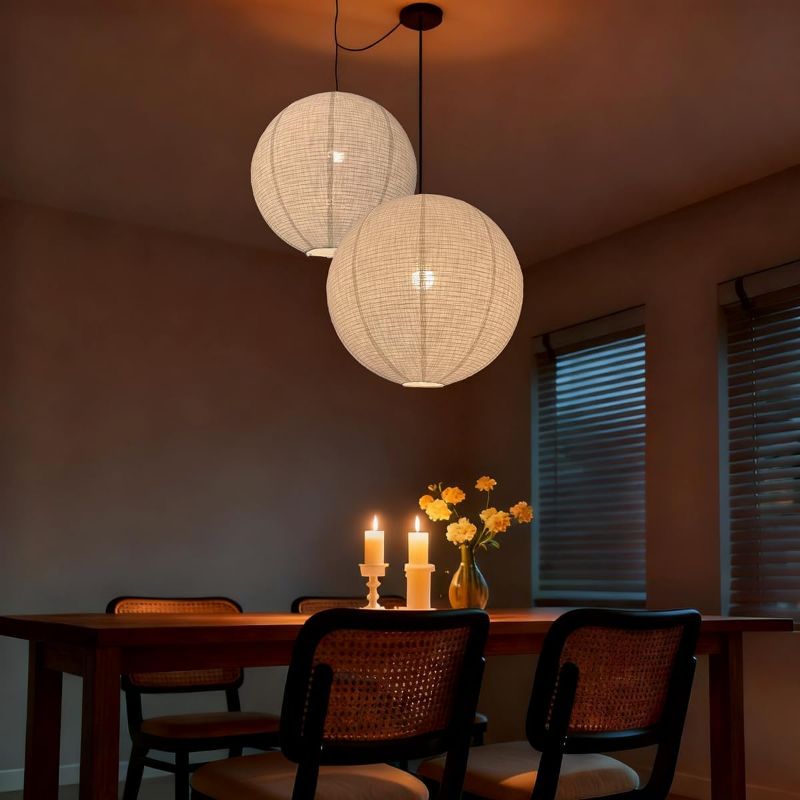 Photo 1 of Large Hanging Lampshade 20INCH Can Replace White Paper Lanterns 2Pack Handmade Round Linen Pendant Lampshade Hanging Lantern Decorations Suitable for Living room Bedroom and kitche