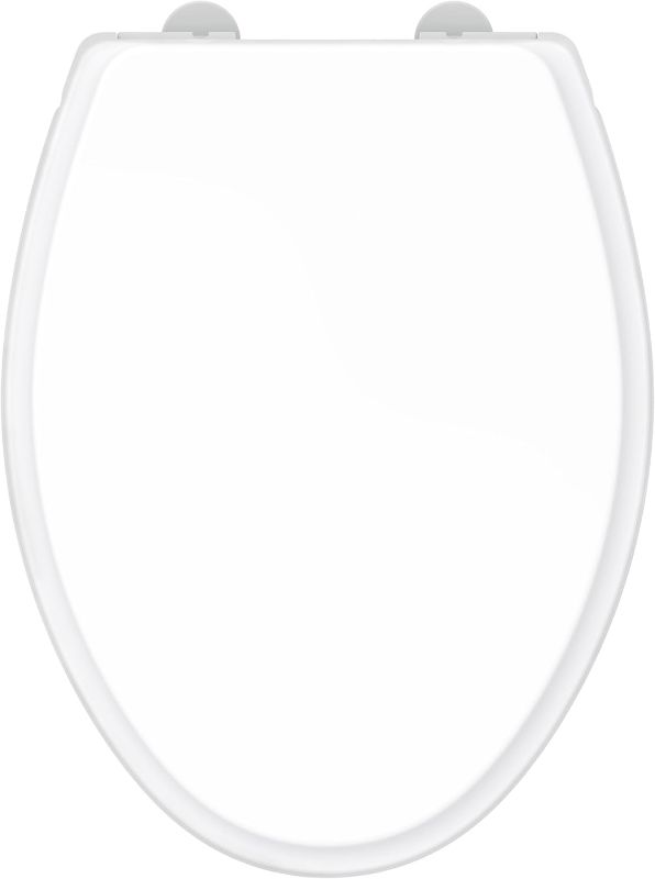 Photo 1 of Gerber Soft-Close Elongated Toilet Seat with Two Button Quick-Release, Top-Mount Installation, Non-Slip Bumpers, and Cover, Heavy-Duty Plastic, White, GC550130