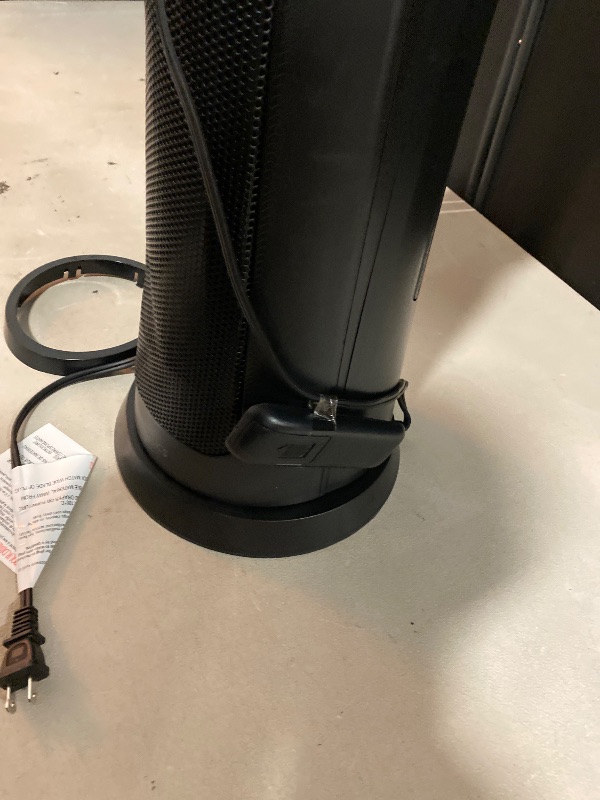 Photo 1 of Amazon Basics 28-Inch Oscillating Tower Heater, With Over-Heat and Tip-Over Protection, 2 Heat Settings and Fan Mode, Timer, Remote Control, LED Display, 1500W, Black, 9.4"D x 9.4"W x 28.6"H