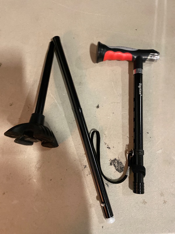 Photo 1 of BigAlex Folding Walking Cane with Two Led Lights for Elderly Solid Base Adjustable Walking Stick with Carrying Bag for Men Women