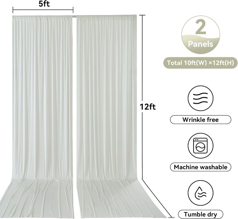 Photo 1 of 5x12 ft Wrinkle Free Ivory Backdrop Curtain for Wedding Parties, 2 Panels 12 ft Long Silky Polyester Photo Backdrop Drapes Back Drop Cloth for Birthday Baby Shower Photography Background Curtains