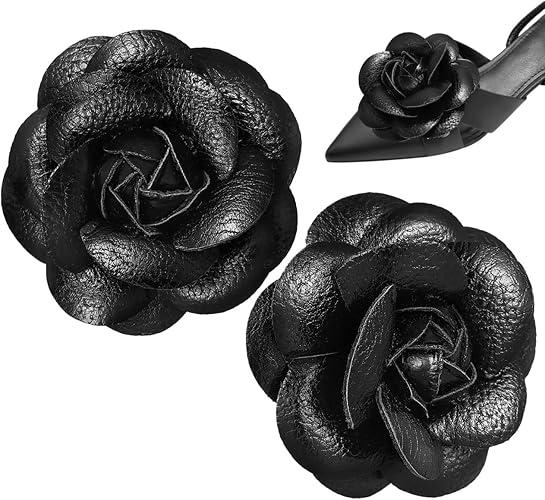 Photo 1 of GALPADA 2 Pcs Leather Flowers clips for shoes, Faux Leather Rose shoe clips, DIY shoe decorations for Flats Heels Sandals Boots