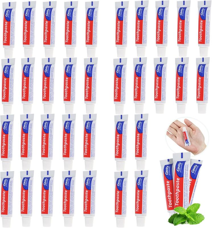 Photo 1 of 30 Tubes Bulk Travel Size Toothpaste,0.176 oz Extra Small Toothpaste Travel Size Bulk Mint Mini Disposable Toothpaste for Hotel,Guests,Homeless,Charity(Too Small, Only Good for Single Use)