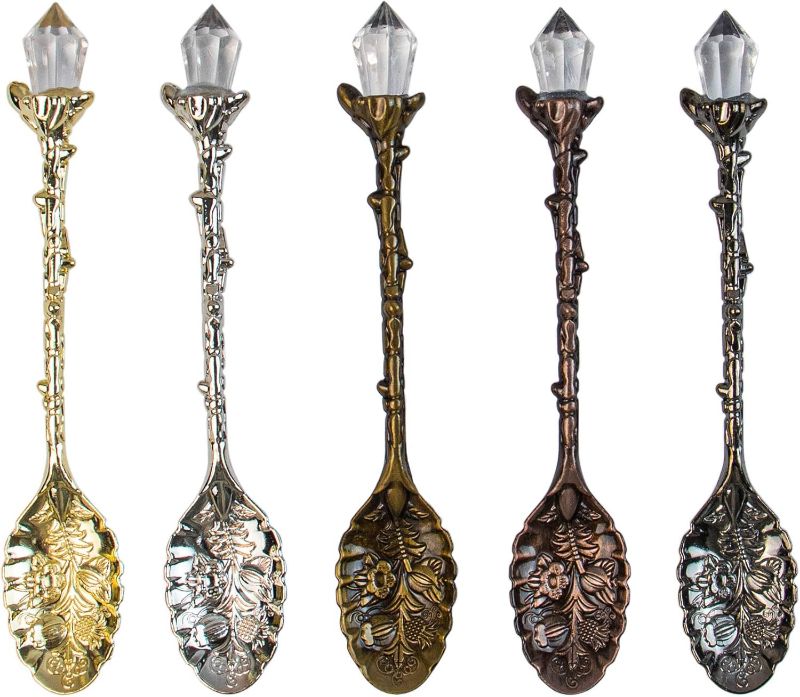 Photo 1 of AUEAR, Retro Crystal Antique Alloy Spoon Coffee Tea Dessert Mini Ice Cream Decorative Spoons Set for Home Office (5 Pack)