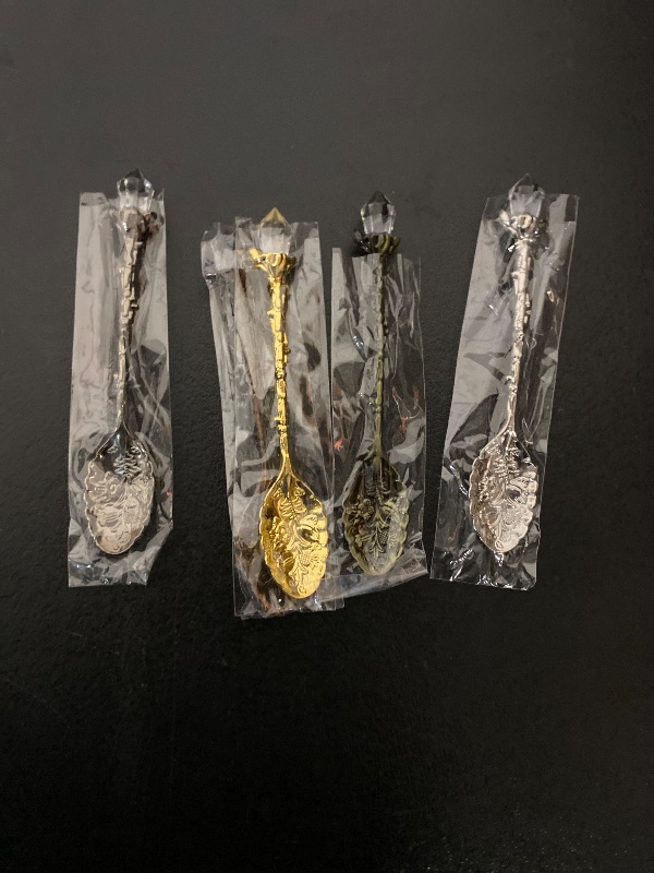 Photo 1 of AUEAR, Retro Crystal Antique Alloy Spoon Coffee Tea Dessert Mini Ice Cream Decorative Spoons Set for Home Office (5 Pack)