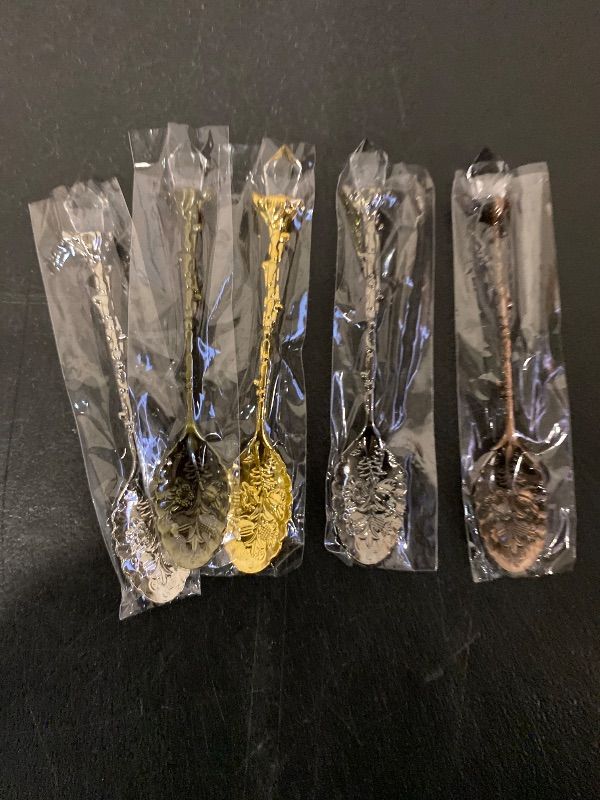 Photo 1 of AUEAR, Retro Crystal Antique Alloy Spoon Coffee Tea Dessert Mini Ice Cream Decorative Spoons Set for Home Office (5 Pack)