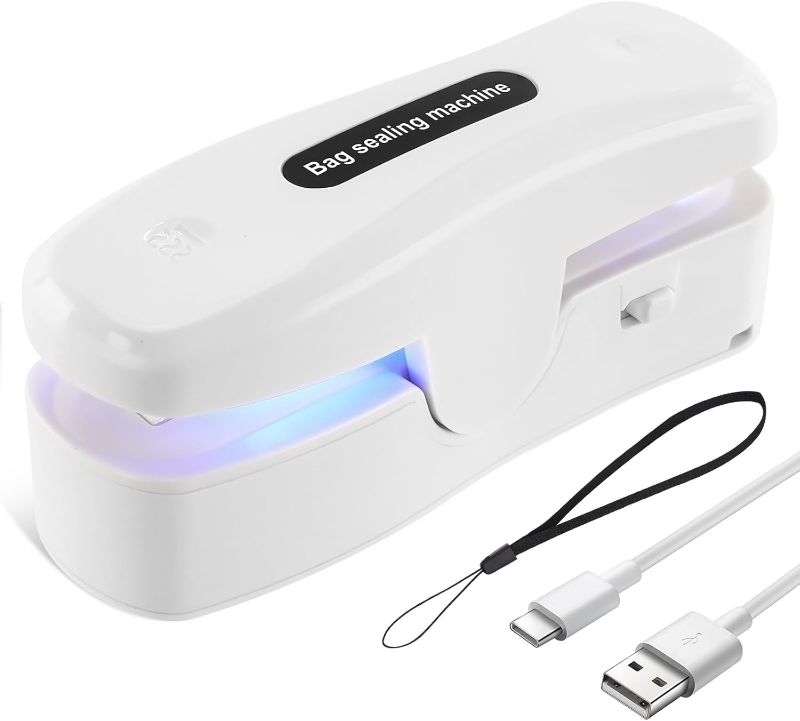 Photo 1 of 2 in 1 Mini Bag Sealer with Cutter, USB-C Rechargeable Heat Sealer for Plastic Bags, Portable Handheld Bag Resealer for Food Storage & Snacks Freshness