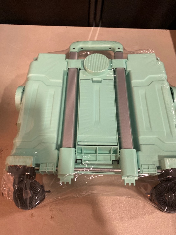 Photo 1 of FELICON Folding Utility Cart Portable Rolling Crate Handcart with Durable Heavy Duty Plastic Telescoping Handle Collapsible Hidden Lid 4 Rotate Wheels for Travel Shop Move Office Teacher(Green&Gray)