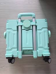 Photo 1 of FELICON Folding Utility Cart Portable Rolling Crate Handcart with Durable Heavy Duty Plastic Telescoping Handle Collapsible Hidden Lid 4 Rotate Wheels for Travel Shop Move Office Teacher(Green&Gray)