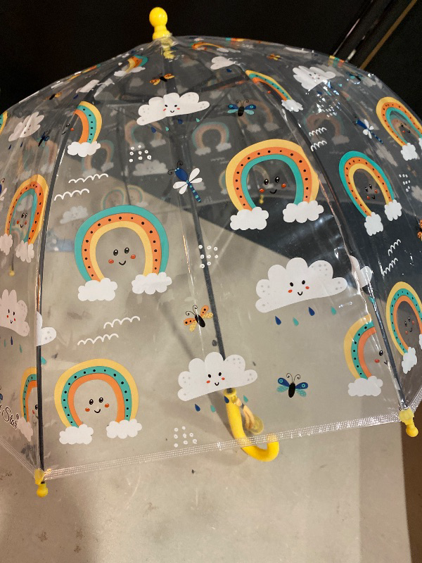 View 2 of MRTLLOA Kids Clear Bubble Umbrella with an Easy Grip Curved Handle, Safety Transparent Dome Bubble Umbrella for Toddler Boys Girls