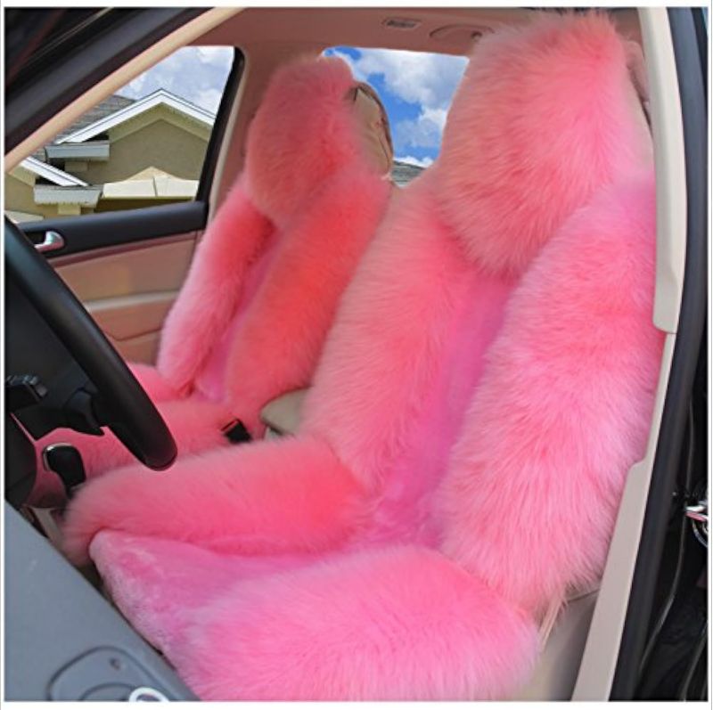 Photo 1 of A Pair 50% Genuine Sheepskin Fur Car 2 Front Seat Covers Set Winter Warm Universal Pink…