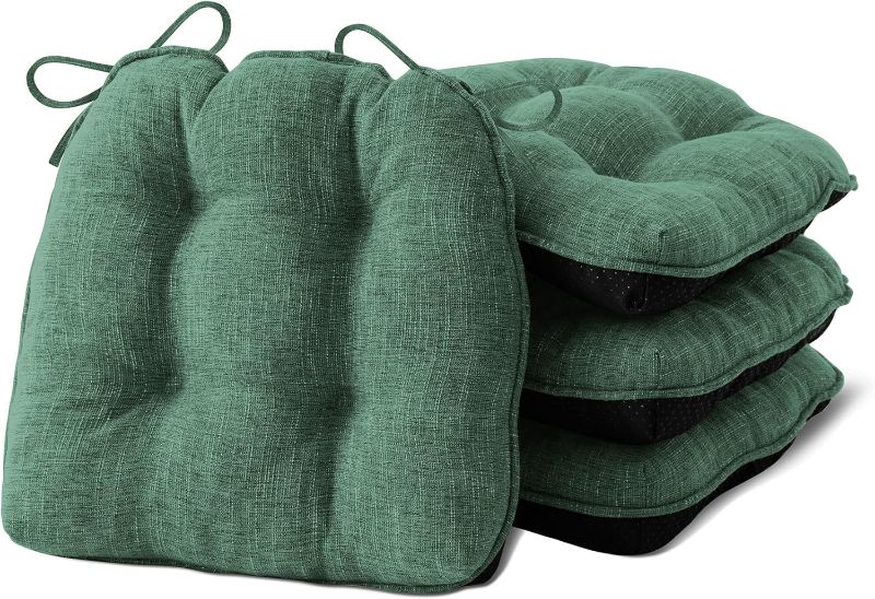 Photo 1 of Chair Cushions for Dining Chairs Set of 4, Kitchen Chair Cushions, Chair Pads with Ties Non Slip Backing, Christmas Room Decor, Tufted Memory Foam Seat Cushion 4 Pack, 15.5x15.5x4, Dark Green