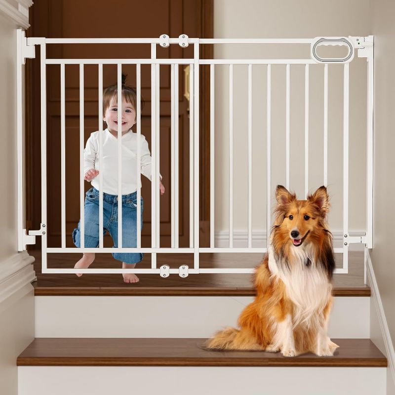Photo 1 of Grownsy Baby Gate for Stairs- No Bottom Bar, Adjustable Width 29.8” to 43.5” for Child and Pet, Dog Gate with Auto-Close & One-Hand Operation, Hardware-mounted Installation for Doorways and Indoor Use