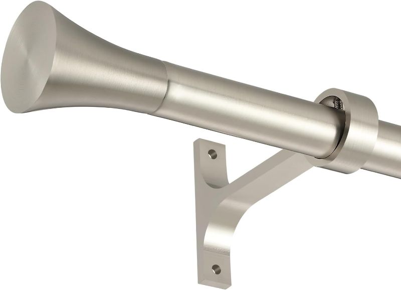 Photo 1 of 1Inch Single Curtain Rods, Decorative Drapery Rods Adjustable 28-48IN Length, With Horn Finials, Wall Mount and Ceiling Mount, Matte Nickel