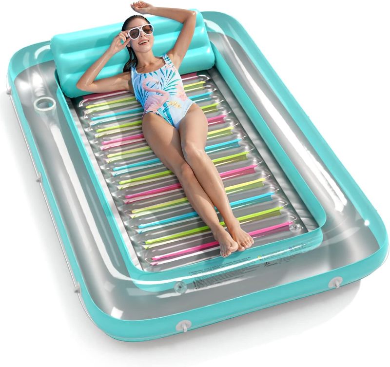 Photo 1 of Jasonwell 4 in 1 Inflatable Tanning Pool Lounger Float - Sunbathing Lounge Floatie Raft Toys, Water Filled Tanning Bed Mat Pad Blow Up Kiddie Pool with Ball Pit for Adult, Kids (L)