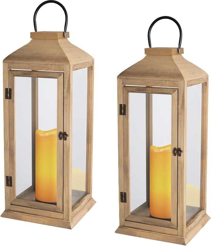 Photo 1 of Bdor 2 Pack Large 22.5 Inch Decorative Lanterns with Flameless Pillar Candles, IP65 Waterproof Black Metal Lanterns for Home Decor, Indoor Outdoor, Front Porch, Garden, Farmhouse, Wedding Use