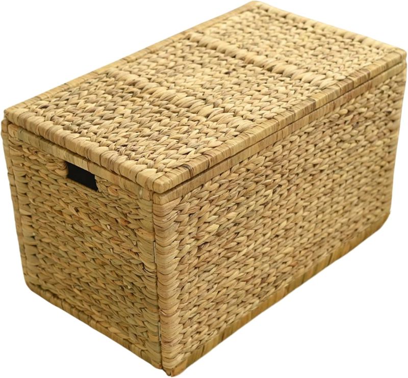 Photo 1 of 30" Wicker Storage Trunk,Handwoven Trunk Organizer, Metal Hinges at Lid and Frame,Wicker Toy Chest with Removable Liner,Large Blanket Storage (Natura)