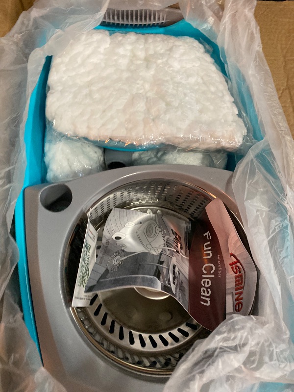 Photo 1 of FunClean Spin Mop and Bucket,Mop and Bucket with Wringer Set for Home,360 Spinning Mopping Floor Cleaning Tool with 6 Microfiber Replacement Head Refills,61" Extended Handle, 2X Wheel - Blue