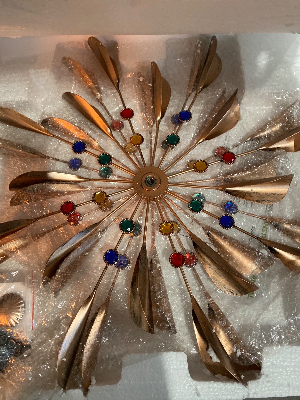 Photo 1 of Large 79In Copper Kinetic Wind Spinner Multi-Color Seasonal LED Lighting Solar Powered Glass Ball Metal Wind Catchers Spinner for Patio Lawn & Garden Decorations