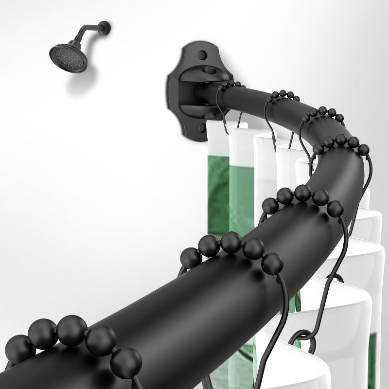 Photo 1 of Curved Shower Curtain Rod, TENOVEL Round 42-73 Inches Shower Rods for Bathroom Adjustable, Rounded Bowed Stainless Steel Shower Rods Customized for for Bathtub, Stall, Matte Black, Need to Drill