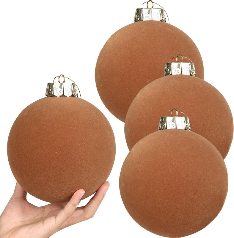 Photo 1 of 4 Pieces Jumbo Christmas Velvet Balls, Large Christmas Tree Ball Ornaments, Giant Xmas Tree Ornaments for Holiday Decorations (Velvet Brown, 6 inch)