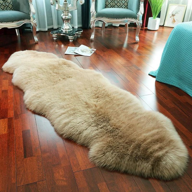 Photo 1 of LLB Genuine Sheepskin Area Rug Wool Rug Fur Carpet Fluffy Shaggy Fur Rug for Living Room Kids Bedroom Real Sheepskin Throw Lambskin Rugs Sofa Mat Chair Seat Covers (Tan, 2 x 6 ft Sheepskin)