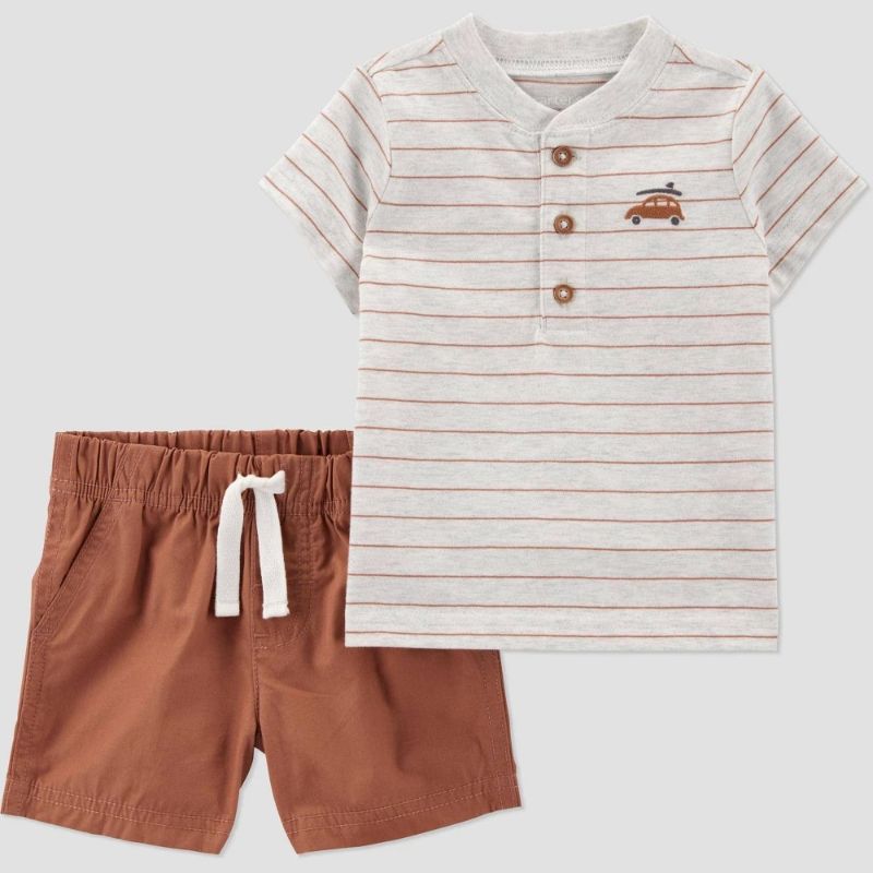 Photo 1 of 6M Carter's Just One You® Baby Boys' Striped Good Days Top & Bottom Set - Brown 6M: Midweight Elastic Waistband