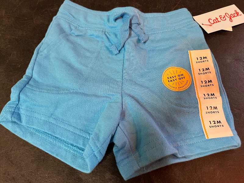 Photo 1 of 12M Toddler Boys' Pull-on Knit Shorts - Cat & Jack™ Blue 12M: Cotton Blend, Recycled Polyester, Midweight, Inside Pocket, Elastic Waistband