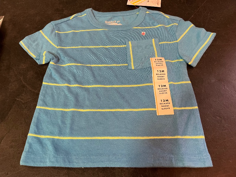 Photo 1 of 12M Toddler Boys' Short Sleeve Striped Jacquard Oversized Shirt - Cat & Jack™ Blue 12M
