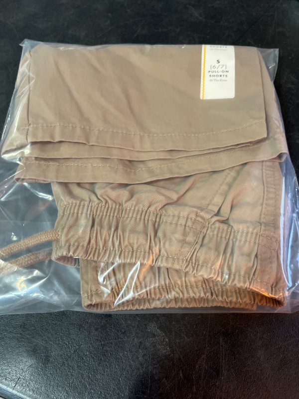 Photo 1 of S(6/7) Boys' Playwear 'at the Knee' Pull-on Shorts - Cat & Jack™ Dark Khaki S: Cotton Twill, Side & Patch Pockets, Drawstring Waist
