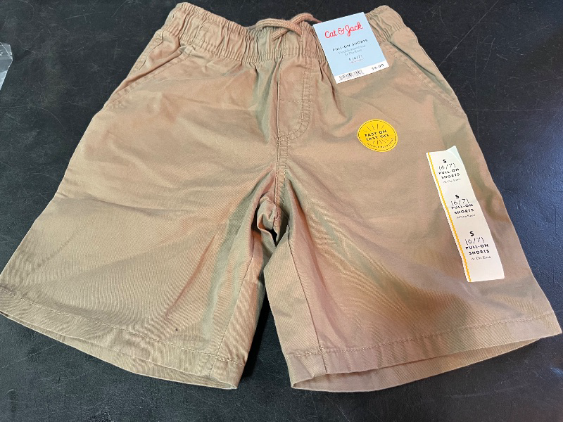 Photo 1 of S(6/7) Boys' Playwear 'at the Knee' Pull-on Shorts - Cat & Jack™ Dark Khaki S: Cotton Twill, Side & Patch Pockets, Drawstring Waist
