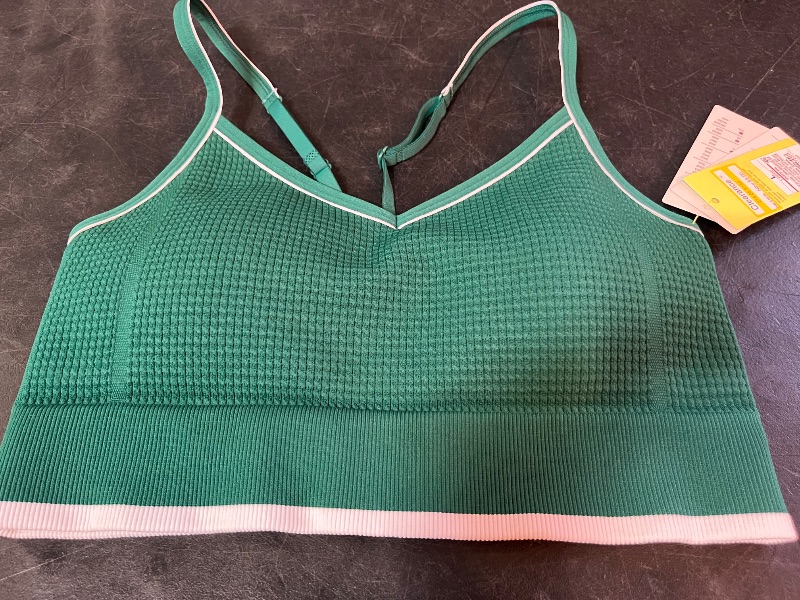 Photo 1 of L Women's Seamless Light Support Tipped Longline Sports Bra - All in Motion™ Dark Green L: Moisture Wicking, Quick Drying, Adjustable Strap
