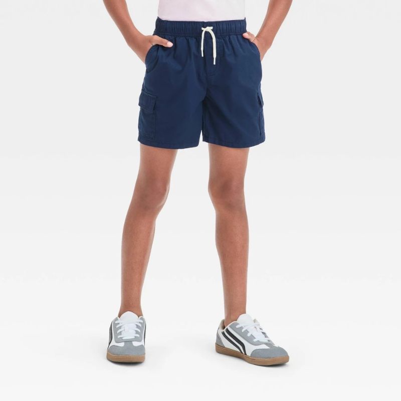 Photo 1 of L(10/12) Boys' Pull-on 'Above the Knee' Cargo Shorts - Cat & Jack™ Blue L: Recycled Polyester Lining, Elastic Waistband, Twill Fabric
