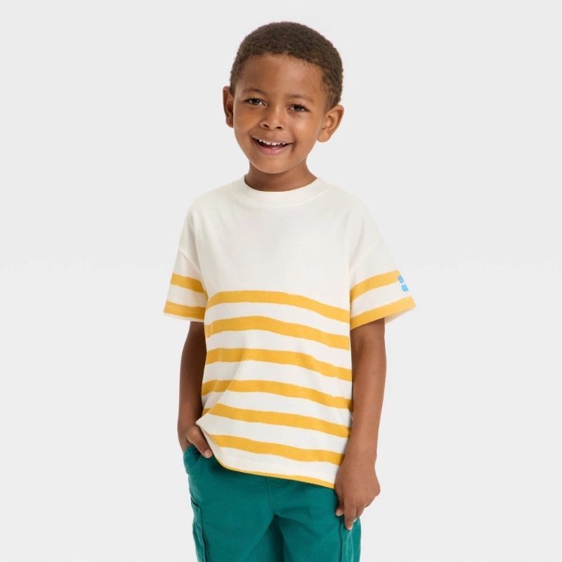 Photo 1 of 12M Toddler Boys' Yellow Striped Stay Cool Arm Patch T-Shirt - Cat & Jack™ Cream 12M