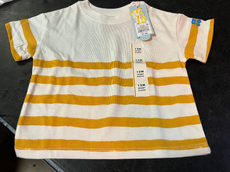Photo 1 of 12M Toddler Boys' Yellow Striped Stay Cool Arm Patch T-Shirt - Cat & Jack™ Cream 12M