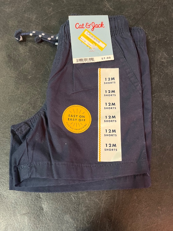 Photo 1 of 12M Toddler Boys' Pull-on Woven Shorts - Cat & Jack™ Navy Blue 12M: Cotton Twill, Midweight, Drawstring