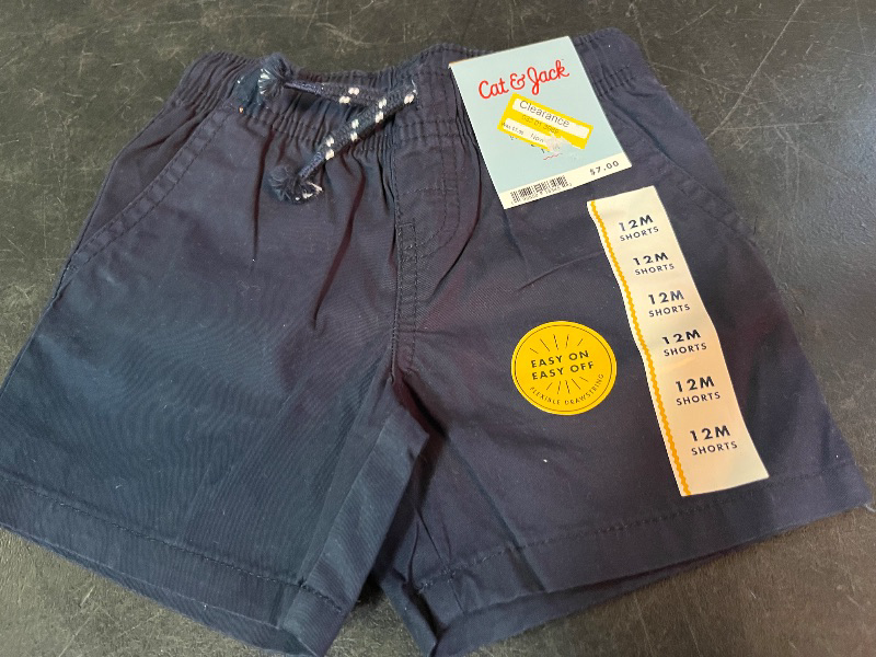 Photo 1 of 12M Toddler Boys' Pull-on Woven Shorts - Cat & Jack™ Navy Blue 12M: Cotton Twill, Midweight, Drawstring