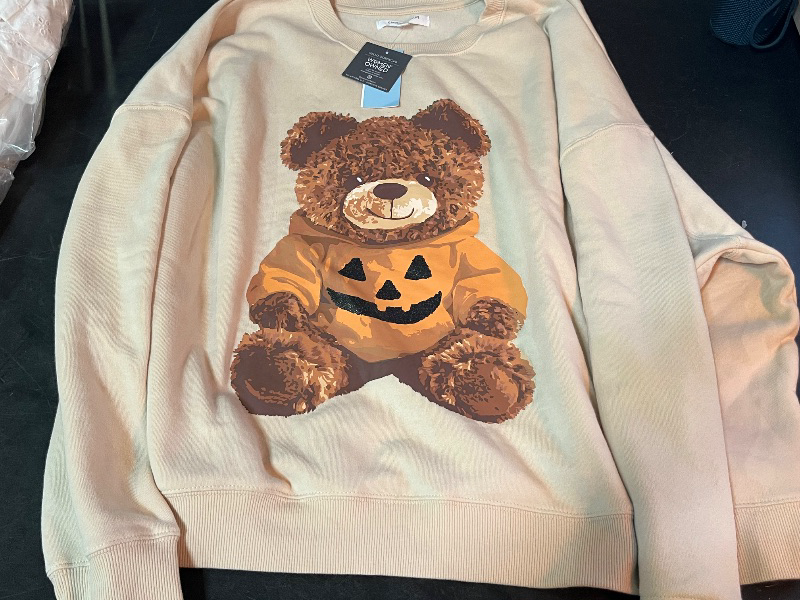 Photo 1 of 1X Women's Teddy Bear Pumpkin Graphic Sweatshirt - Beige 1X
