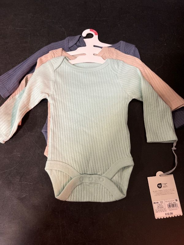 Photo 1 of NB Baby 3pk Solid Long Sleeve Wide Ribbed Bodysuit - Cloud Island™ Blue Newborn: Cotton, Crotch Snap, Lap Shoulder
