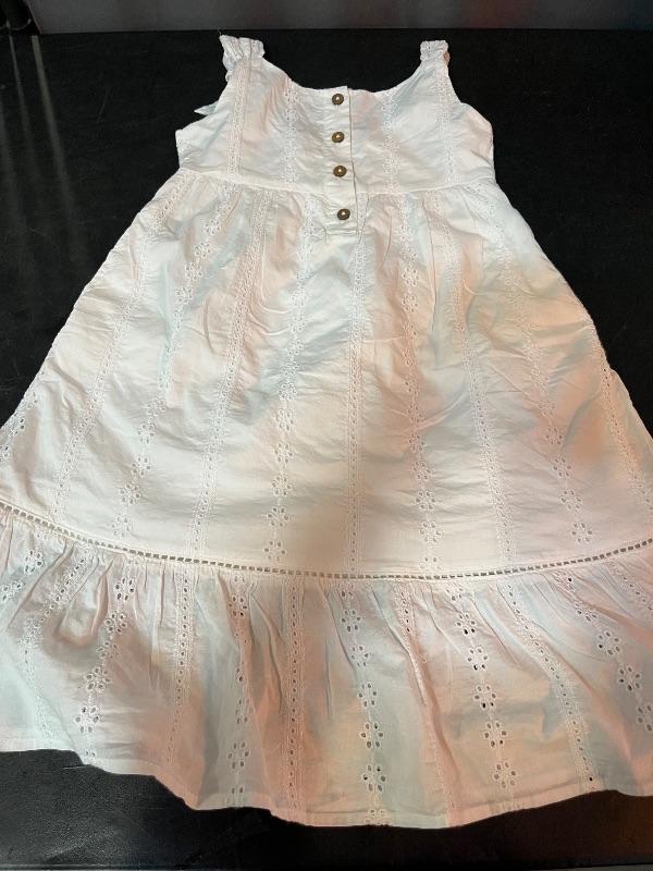 Photo 1 of M(8) Girls' Sleeveless Woven Eyelet MIDI Dress - Cat & Jack™ White M: Cotton Lined, Embroidered, Lace Trim, Side Pocket
