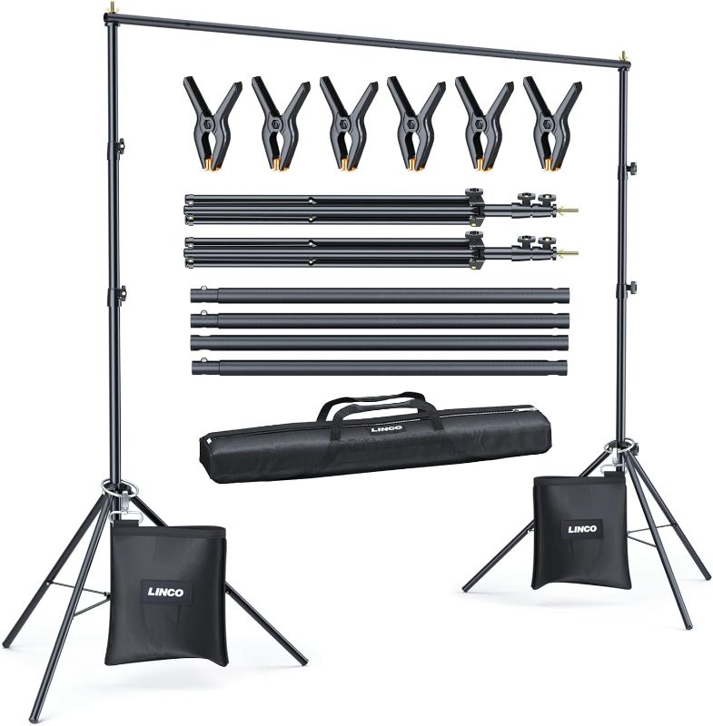 Photo 1 of LINCO Backdrop Stand 10x7ft(WxH) Adjustable Photo Studio Back Drop Background Holder Frame with Clamps, SandBag, Carry Bag for Parties, Events, Photography, Photoshoot, Banner 4172