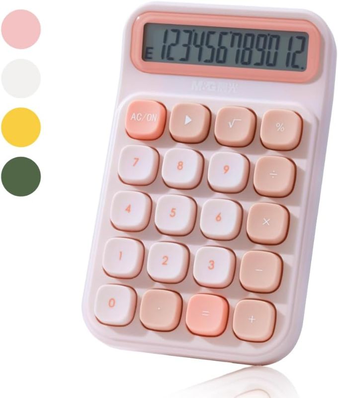 Photo 1 of M&G Mechanical Switch Calculator, 12 Digits, Large LCD Display and Big Buttons, Cute Pink Desktop Calculator for Office, Home, School (Battery Included)
